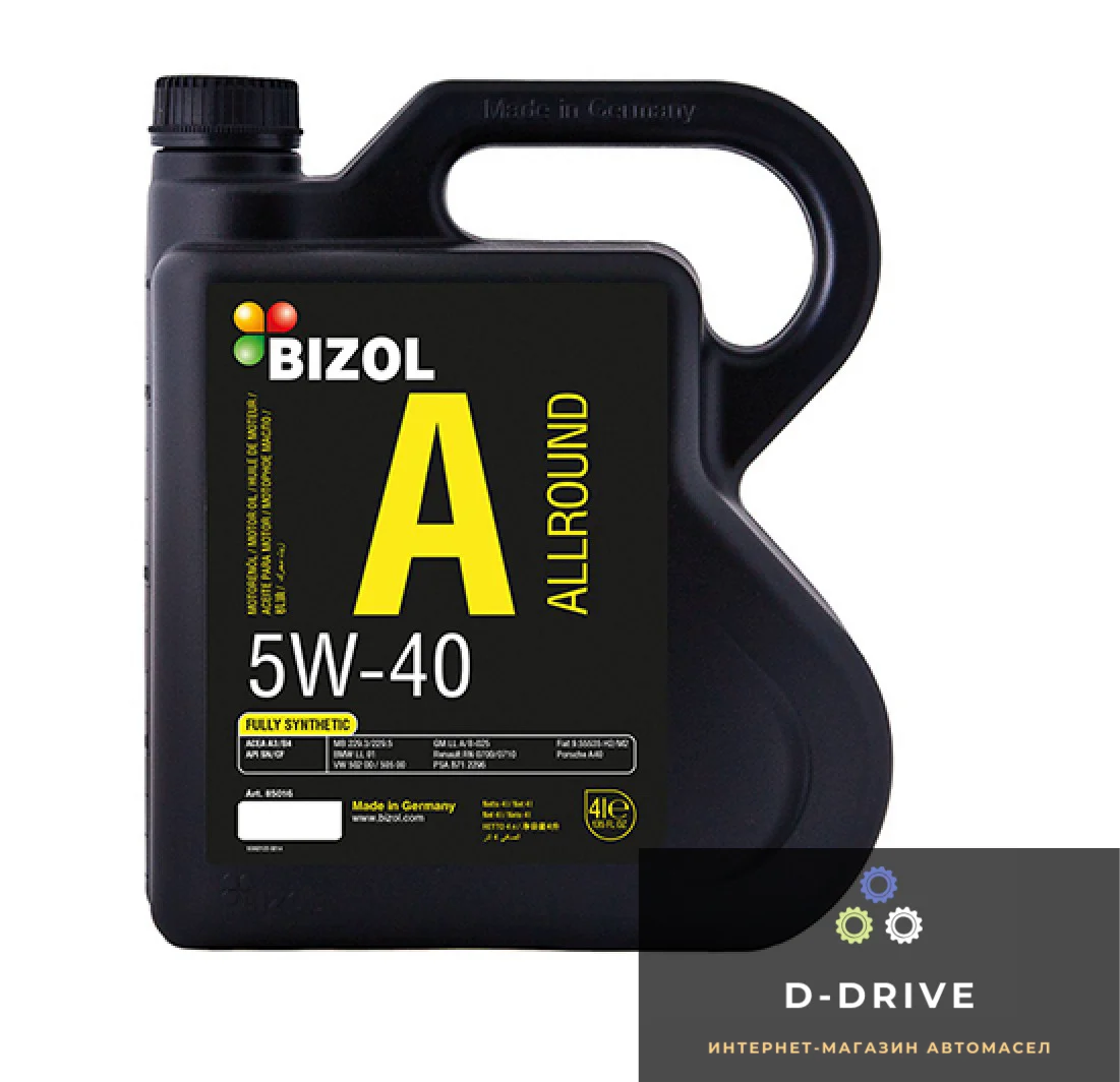 Синтетическое моторное масло - BIZOL Allround 5W-40 4л (B85226)